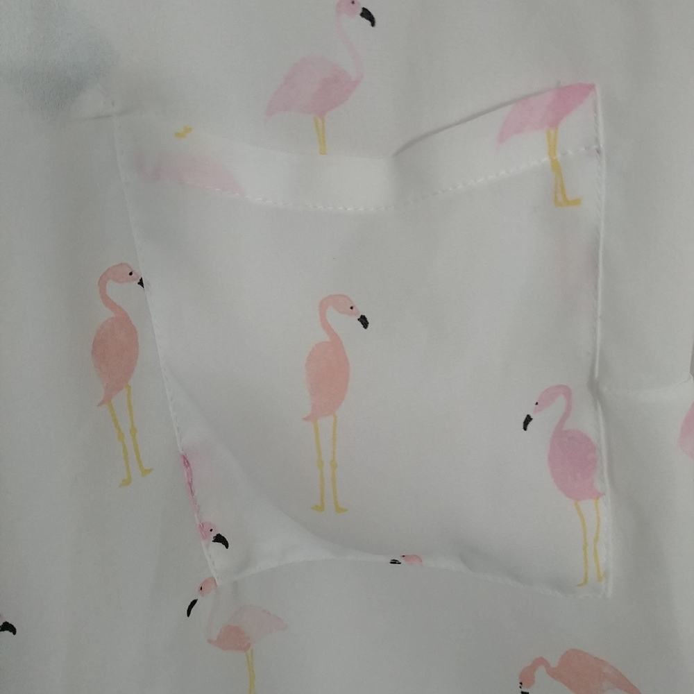 Torrid Women's White Shortsleeve Blouse Pink Flamingo Size 3 (A) - Picture 5 of 6